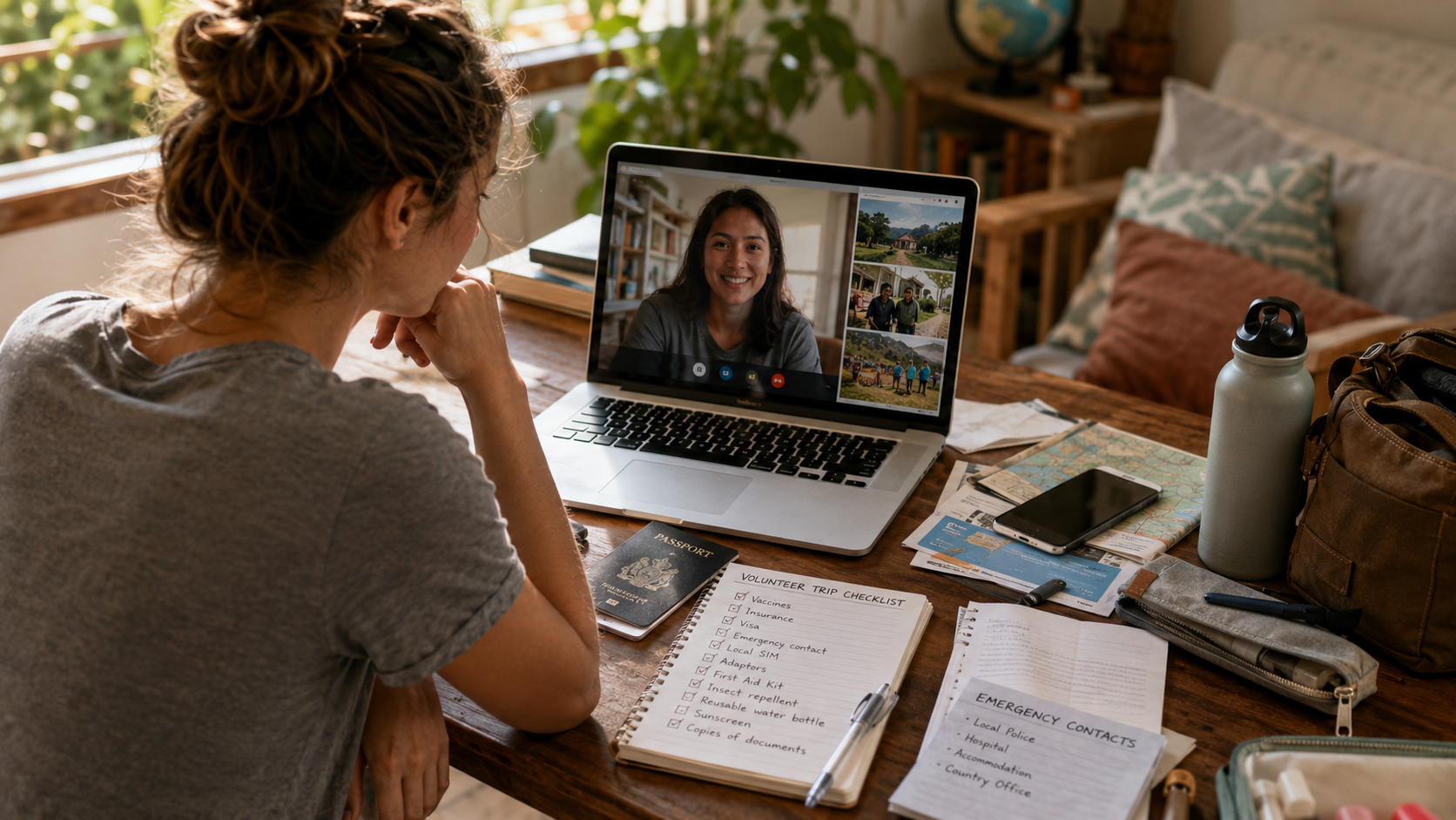 Whichever route you choose, good preparation starts before you book the trip or accept the placement. Traveller checking host or programme reviews, confirming expectations in a video call, and saving travel documents and emergency contacts before departure